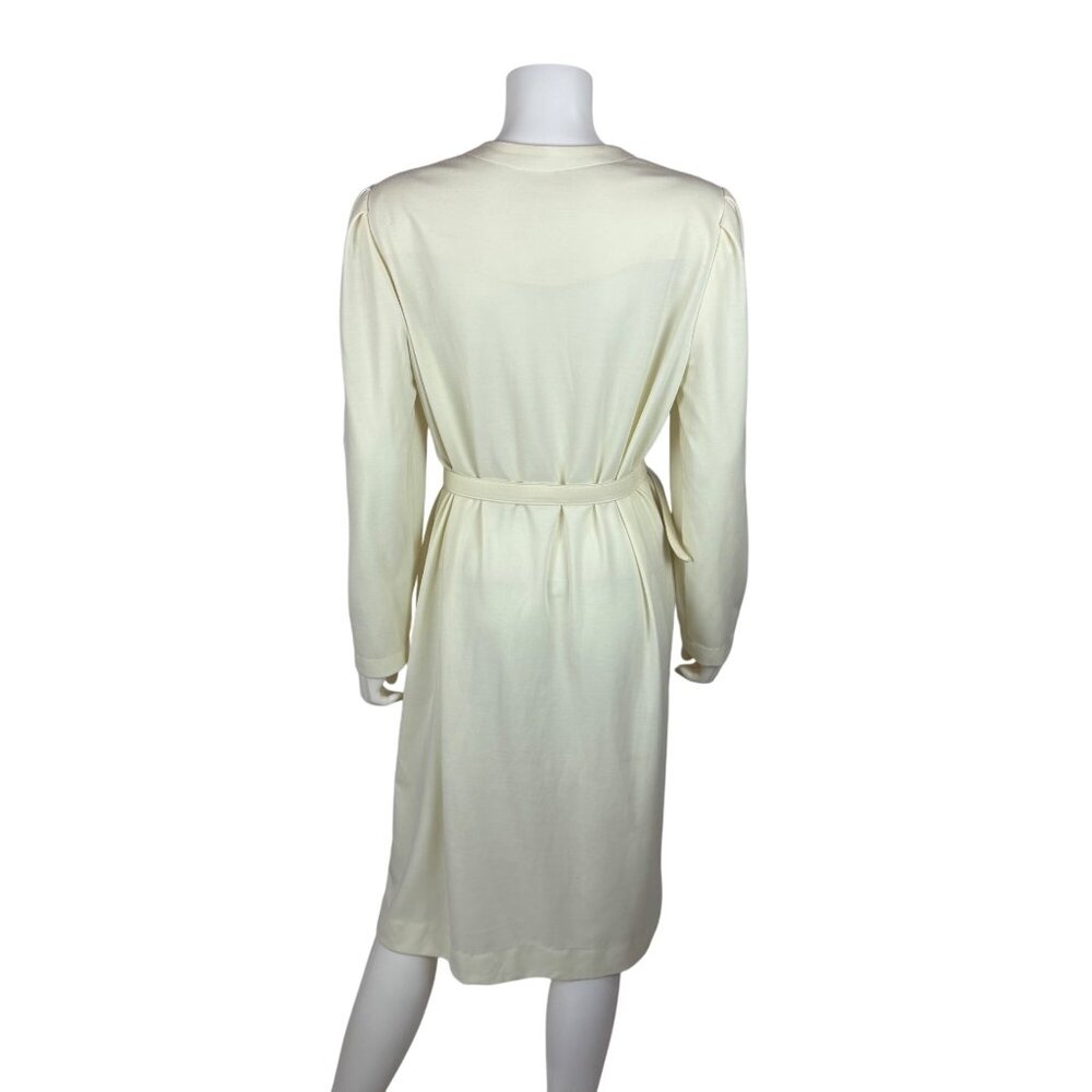 Vintage 80s Asymmetrical Dress Womens XL Cream Long Sleeve Belted Long Sleeve Po - Picture 9 of 11